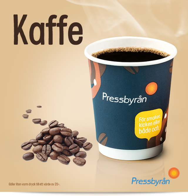 Ett enkelt och trevligt välkomsterbjudande! Du får en kaffe utan kostnad och behöver inte göra något köp. Det passar särskilt bra för den som ändå brukar handla eller fika hos Pressbyrån.